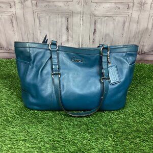 COACH Blue Leather Pleated Gallery East West Tote Handbag 17721